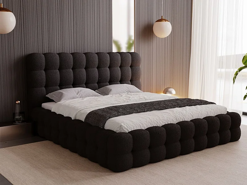 Polsterbett mit Bettkasten - 120 x 200 - Bouclé-Stoff  - Schwarz - Bett mit Lattenrost - TWIST