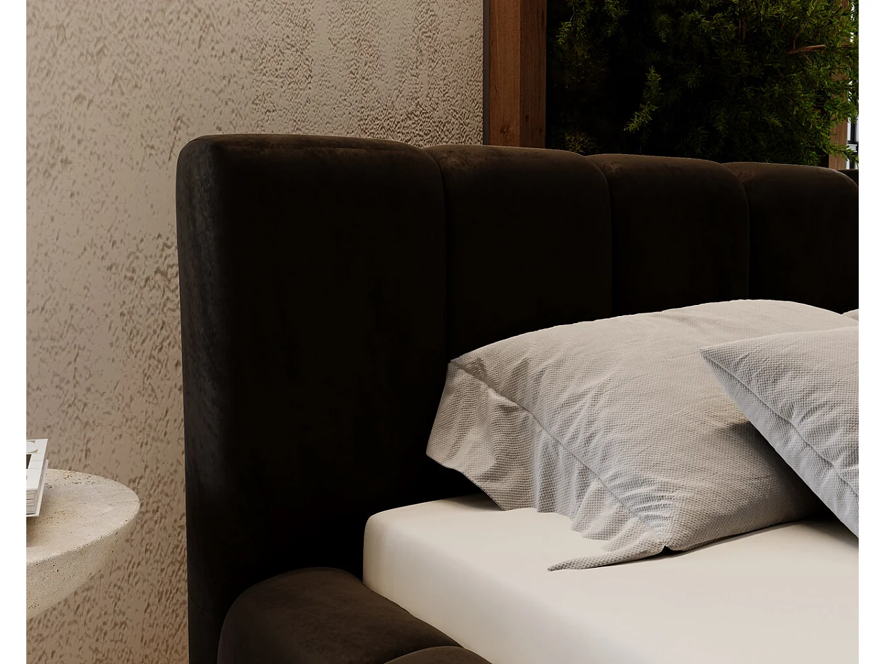 Polsterbett mit Bettkasten - 180 x 200 - Samtstoff - Schwarz - Bett mit Lattenrost - SPLIT