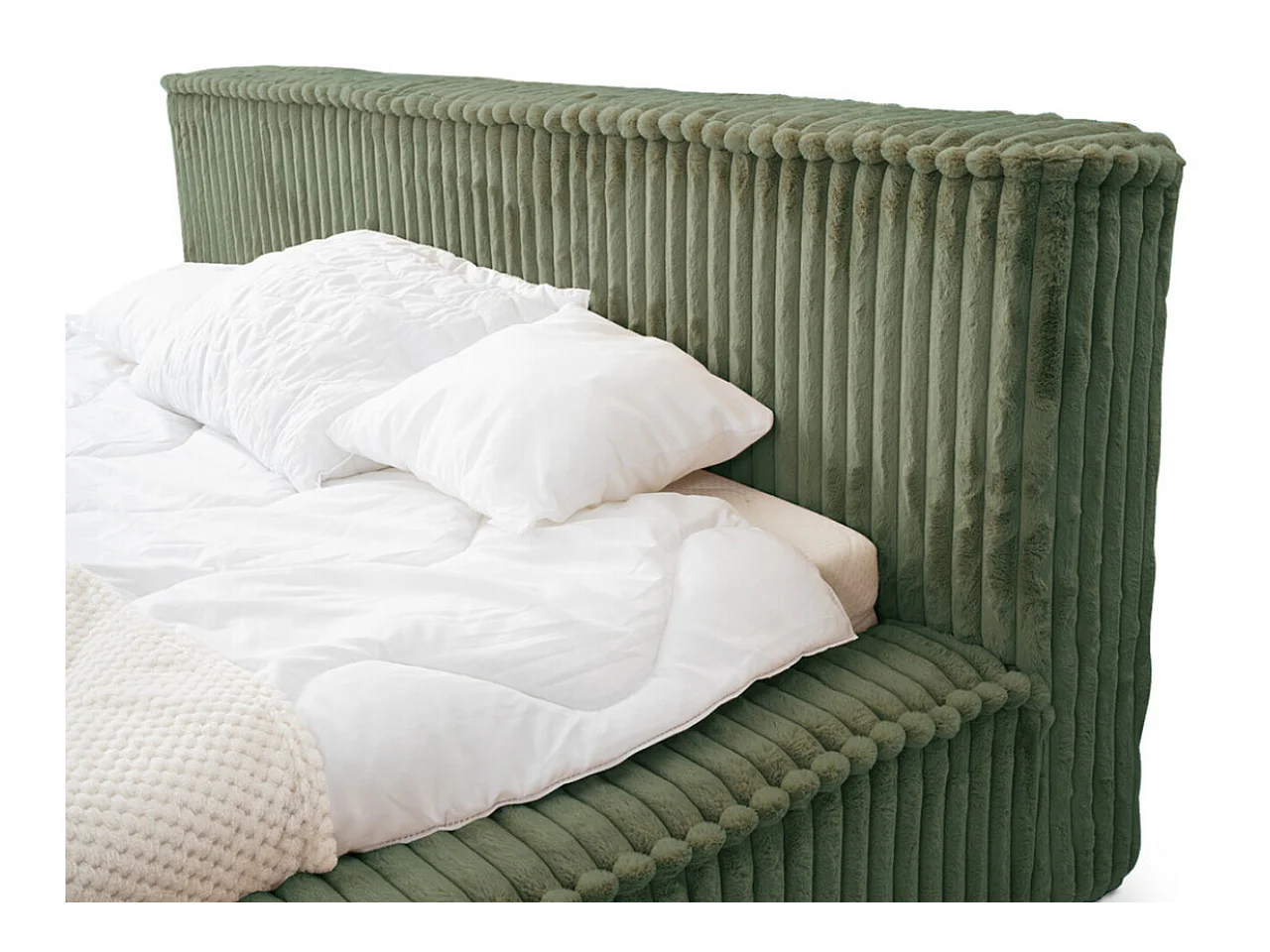 Lit rembourré avec rangement - 160 x 200 - lit double - côtelé - vert - Lago