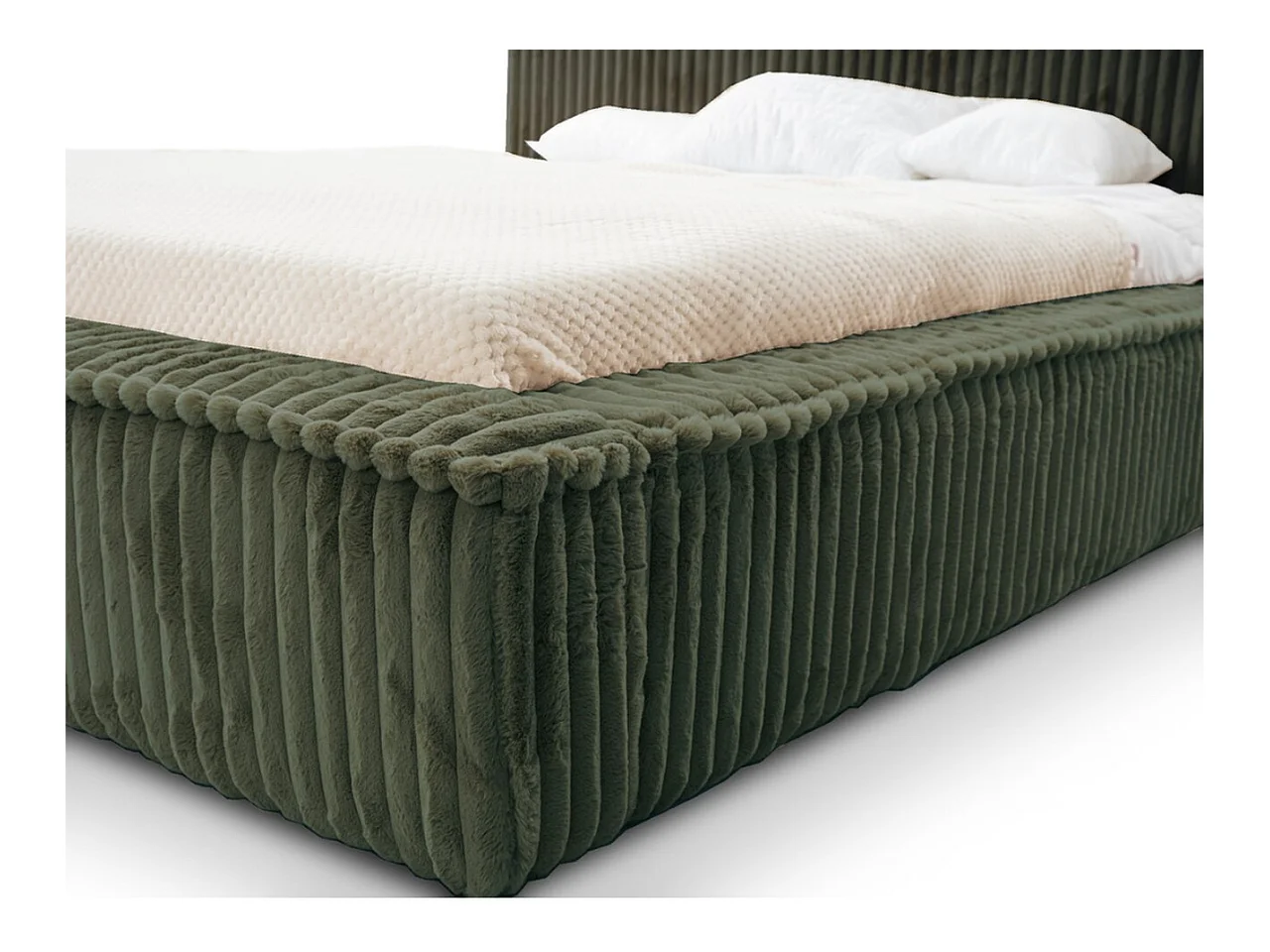 Lit rembourré avec rangement - 160 x 200 - lit double - côtelé - vert - Lago