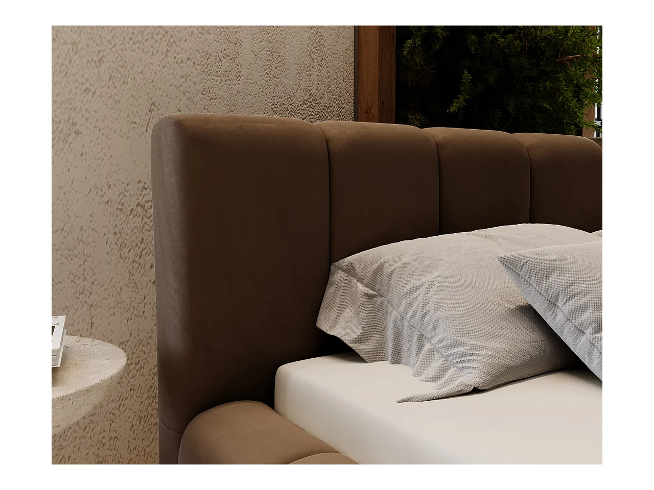 Lit rembourré avec rangement - 180 x 200 - lit double - velours - marron - Split