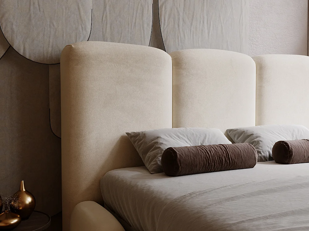 Polsterbett mit Bettkasten - 160 x 200 - Samtstoff - Beige - Bett mit Lattenrost - BUBBLE