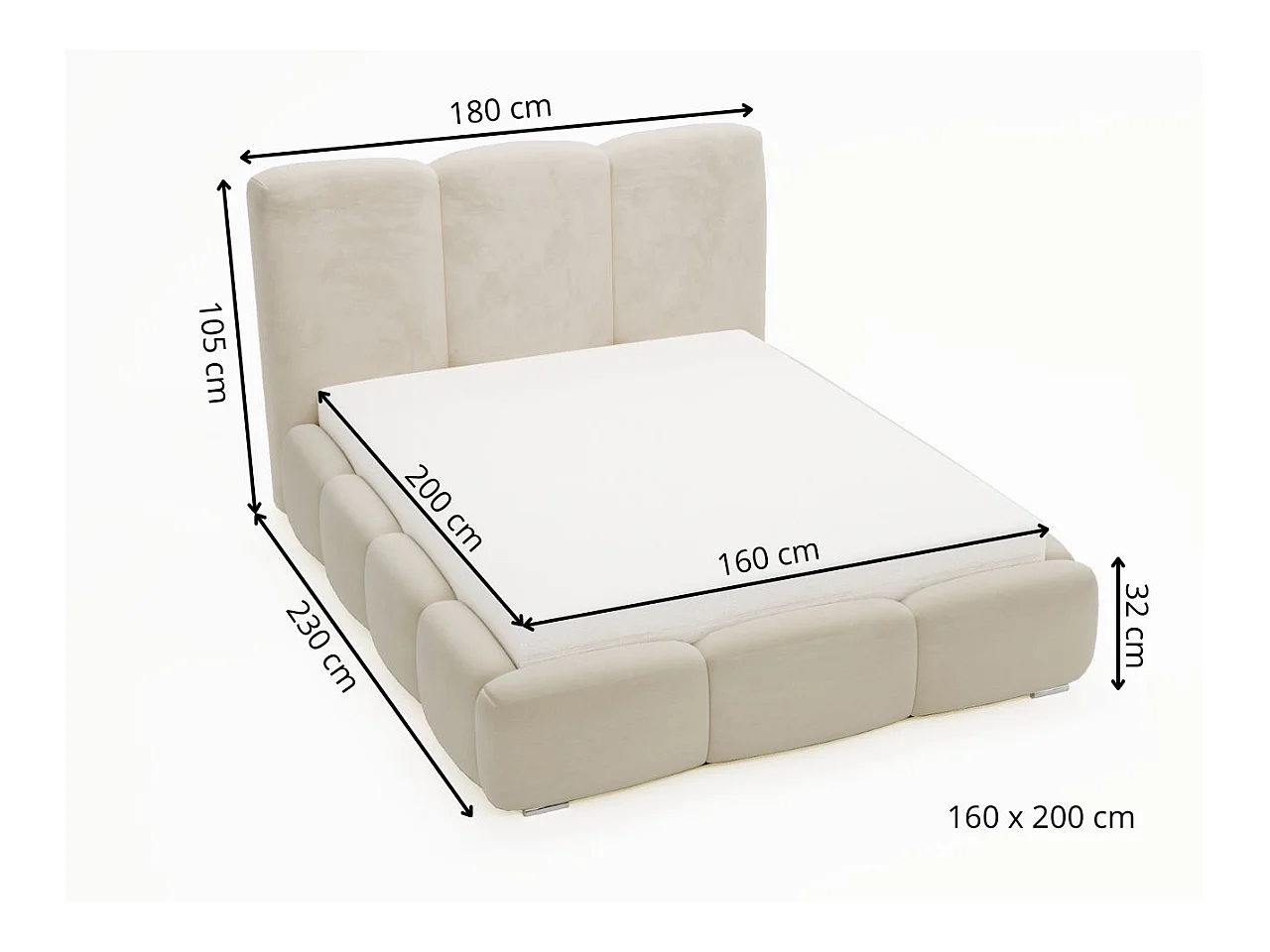 Lit rembourré avec rangement - 160 x 200 - lit double - velours - beige - Bubble