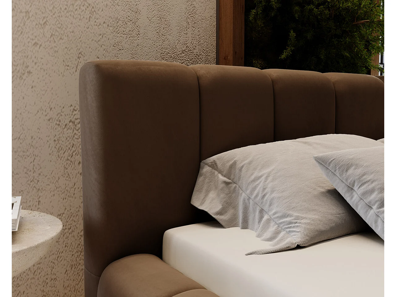 Lit rembourré avec rangement - 140 x 200 - lit double - velours - marron - Split