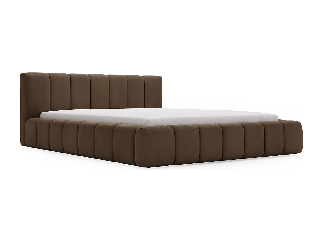 Lit rembourré avec rangement - 140 x 200 - lit double - velours - marron - Split