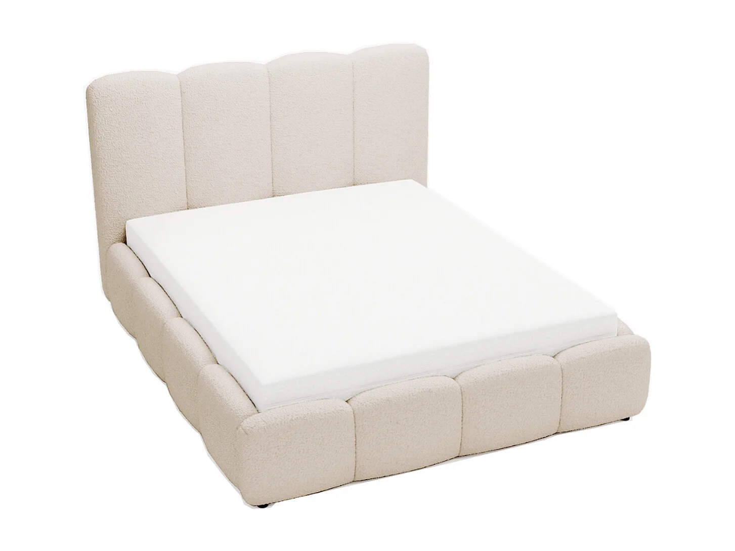 Lit rembourré avec rangement - 160 x 200 - lit double - bouclé - beige - Galli