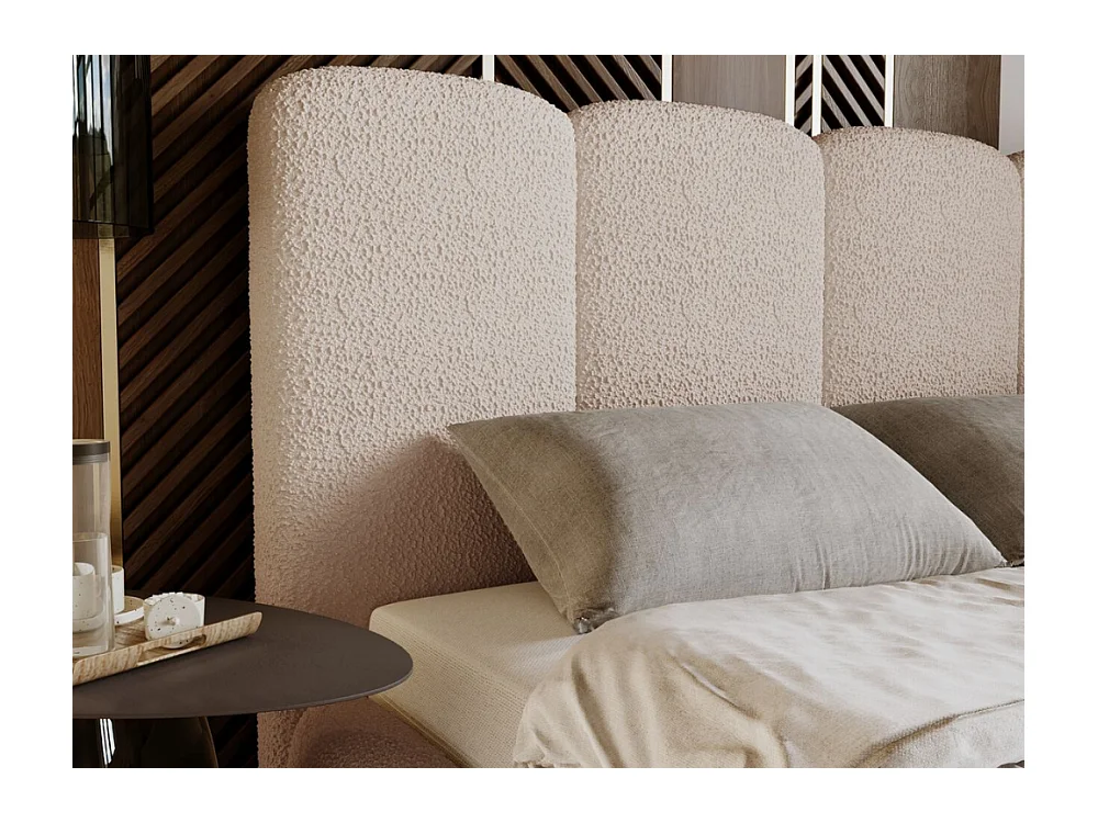 Polsterbett mit Bettkasten - 160 x 200 - Bouclestoff - Beige - Bett mit Lattenrost - GALLI