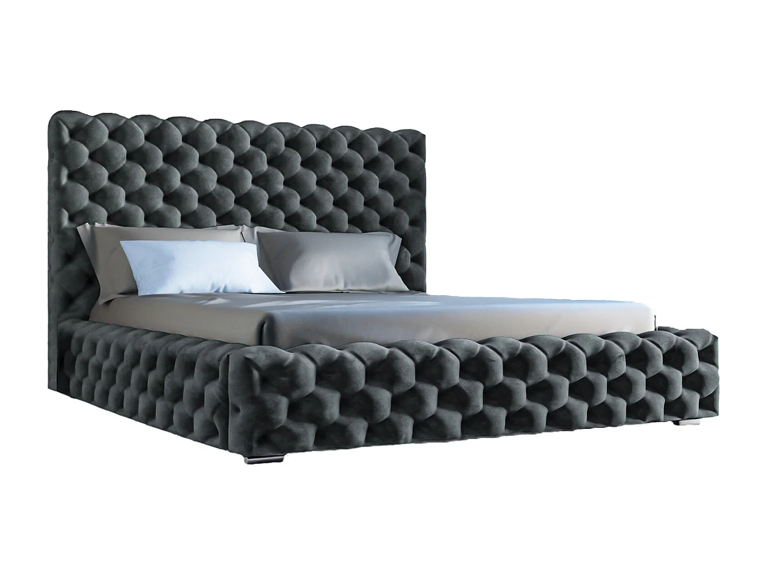 Lit rembourré avec rangement - 180 x 200  - lit double - velours - anthracite - Heaven