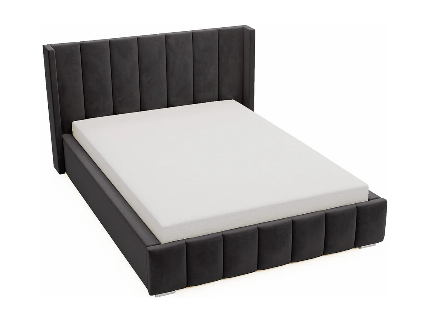 Lit rembourré avec rangement - 160 x 200 - lit double - velours - noir - Marano