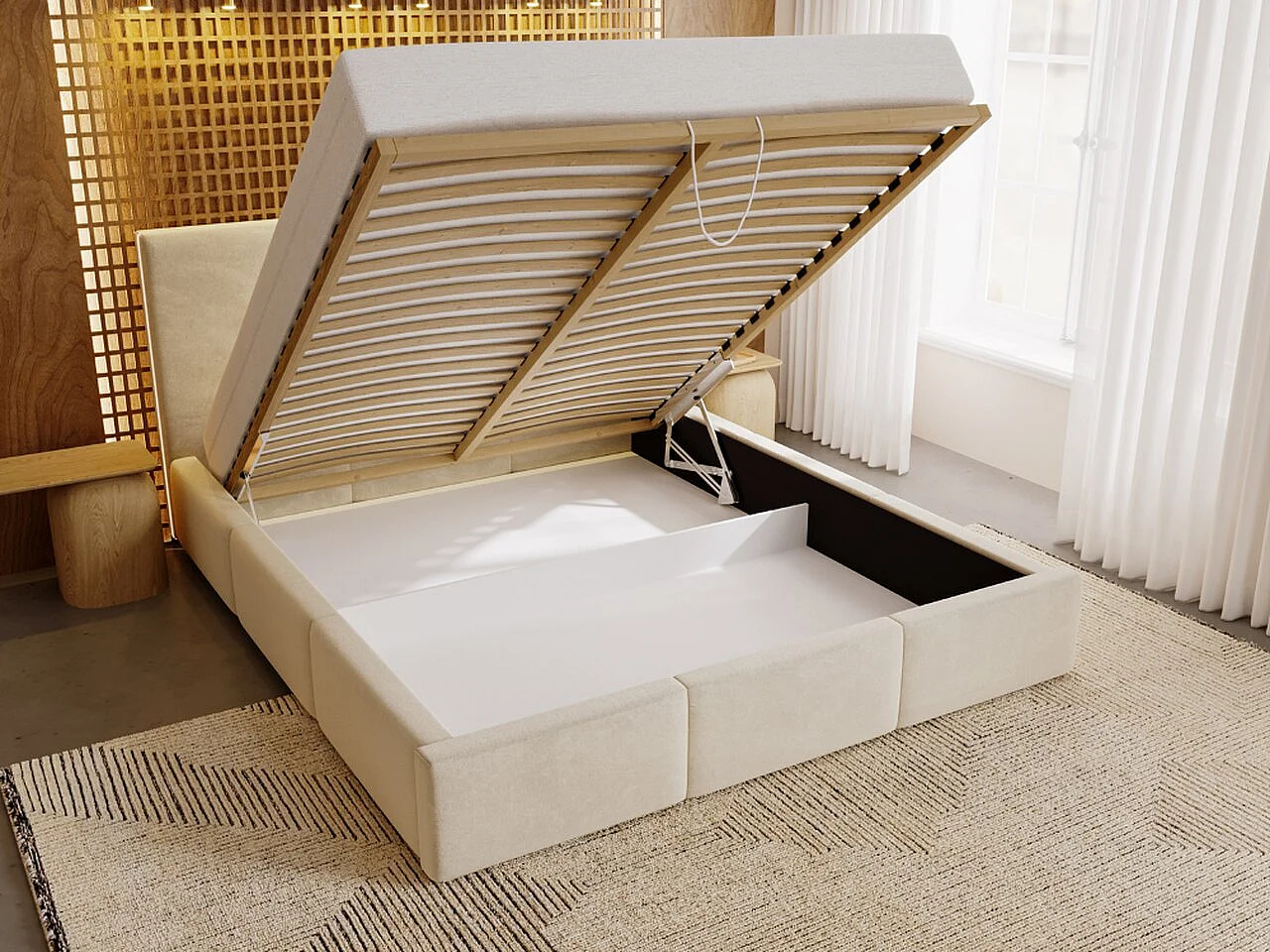 Lit rembourré avec rangement - 180 x 200 - lit double - velours - vert - Lincoln