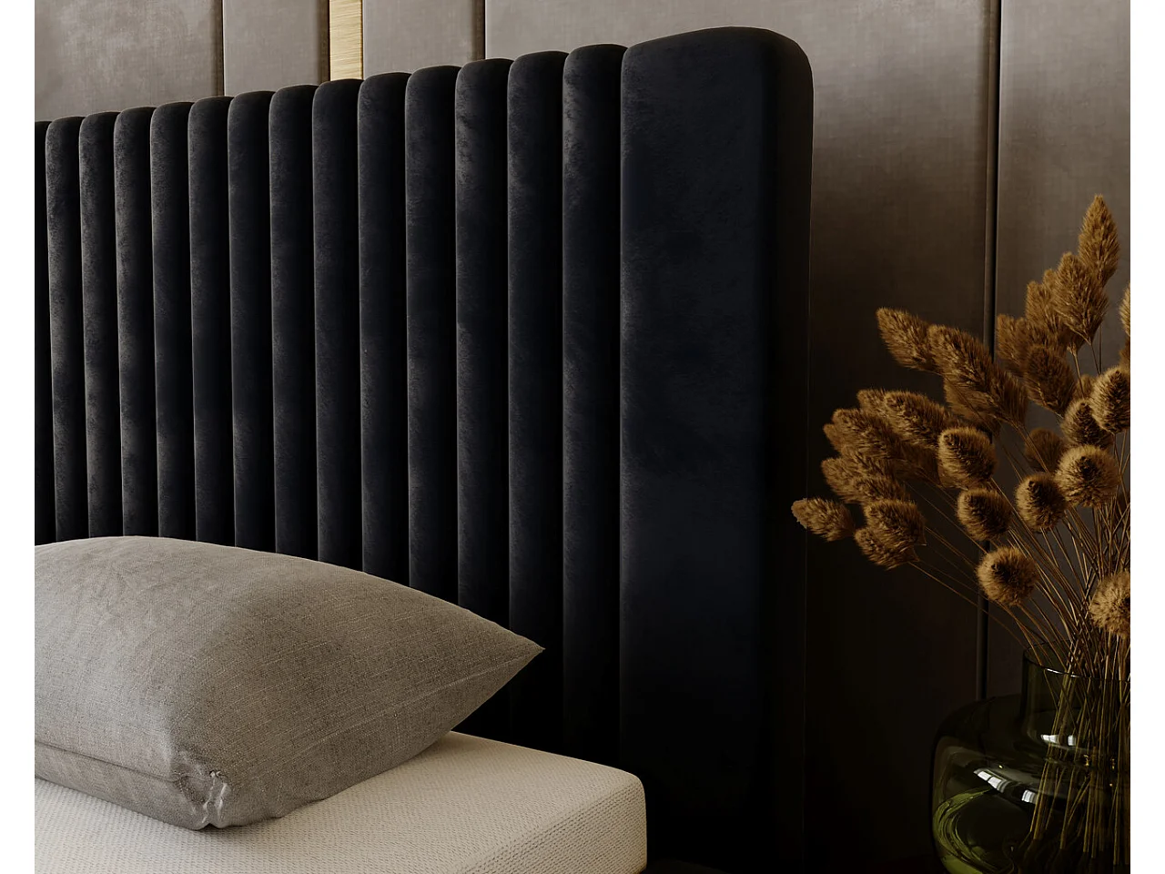 Lit rembourré avec rangement - 120 x 200 - lit double - velours - marine - Malmo