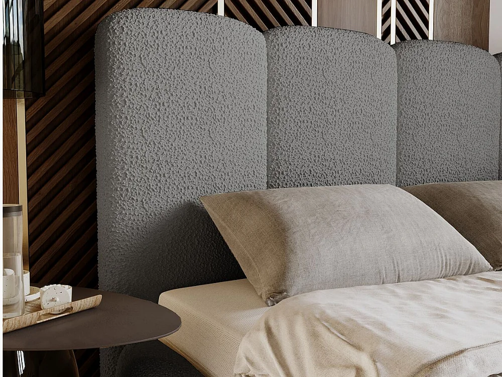 Polsterbett mit Bettkasten - 200 x 200 - Bouclestoff - Grau - Bett mit Lattenrost - GALLI