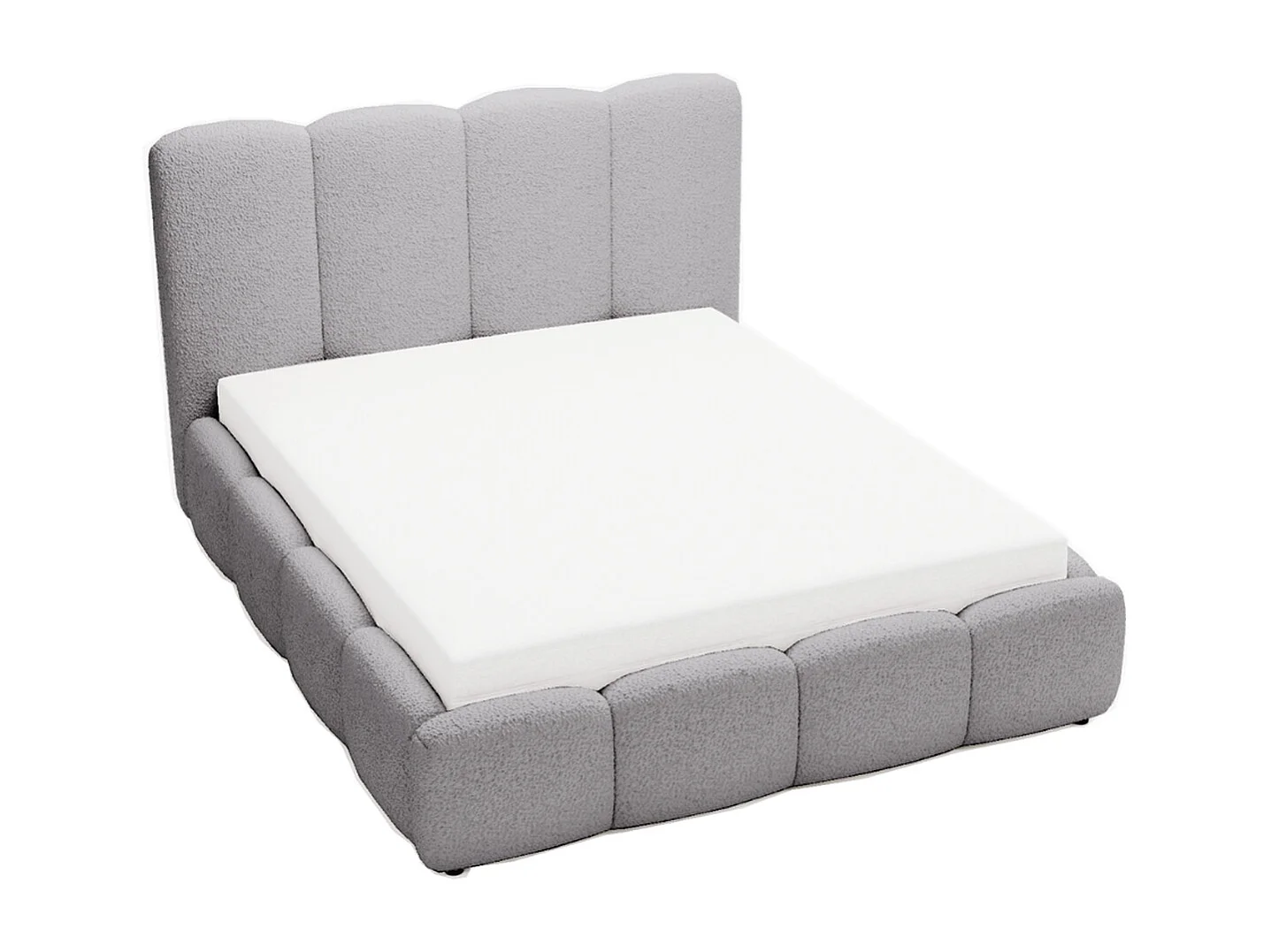 Lit rembourré avec rangement - 200 x 200 - lit double - bouclé - gris - Galli