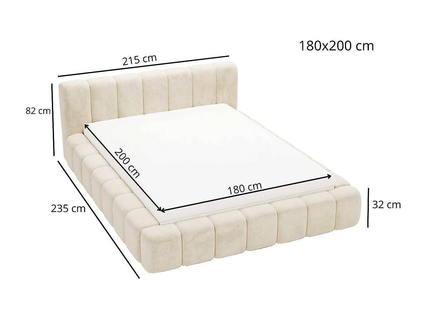 Gestoffeerd bed Ibiza 180x200 zwart - opbergruimte voor beddengoed, houten lattenbodem, doorgestikt hoofdbord en bedframe.