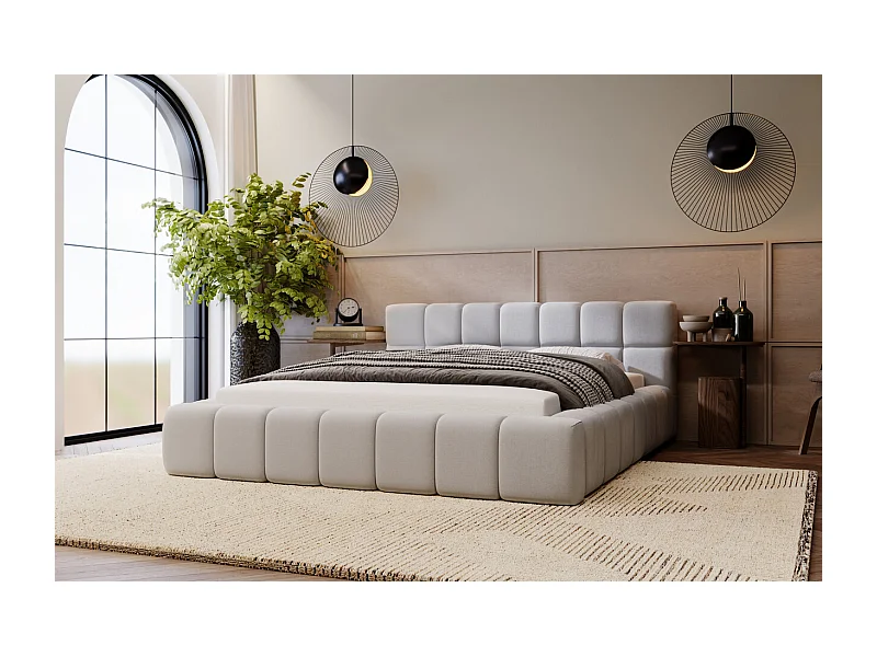 Polsterbett mit Bettkasten - 140 x 200 - Samtstoff - Hellgrau - Bett mit Lattenrost - ALICANTE