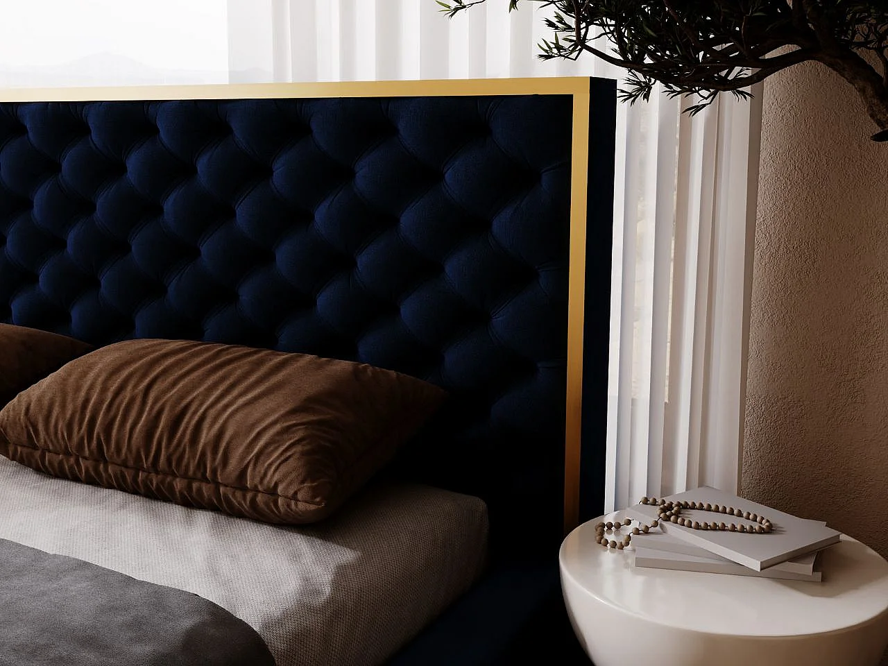 Lit rembourré avec rangement - 200 x 200 - lit double - velours - bleu - Bonito