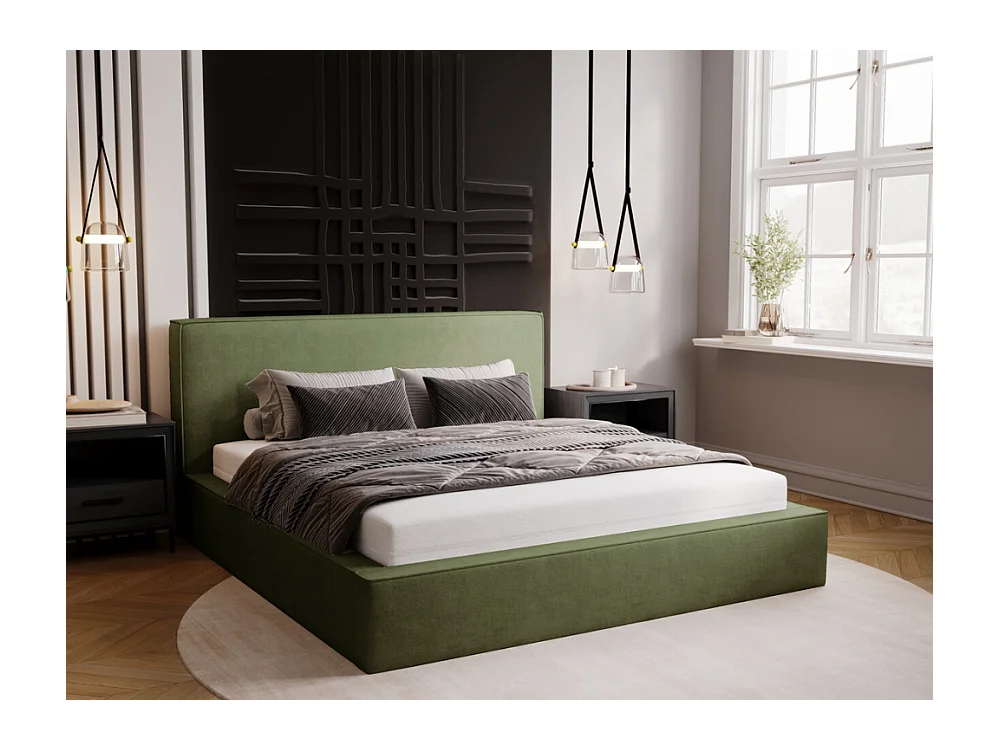 Lit rembourré avec rangement - 120 x 200 - lit double - velours - vert - Monaco