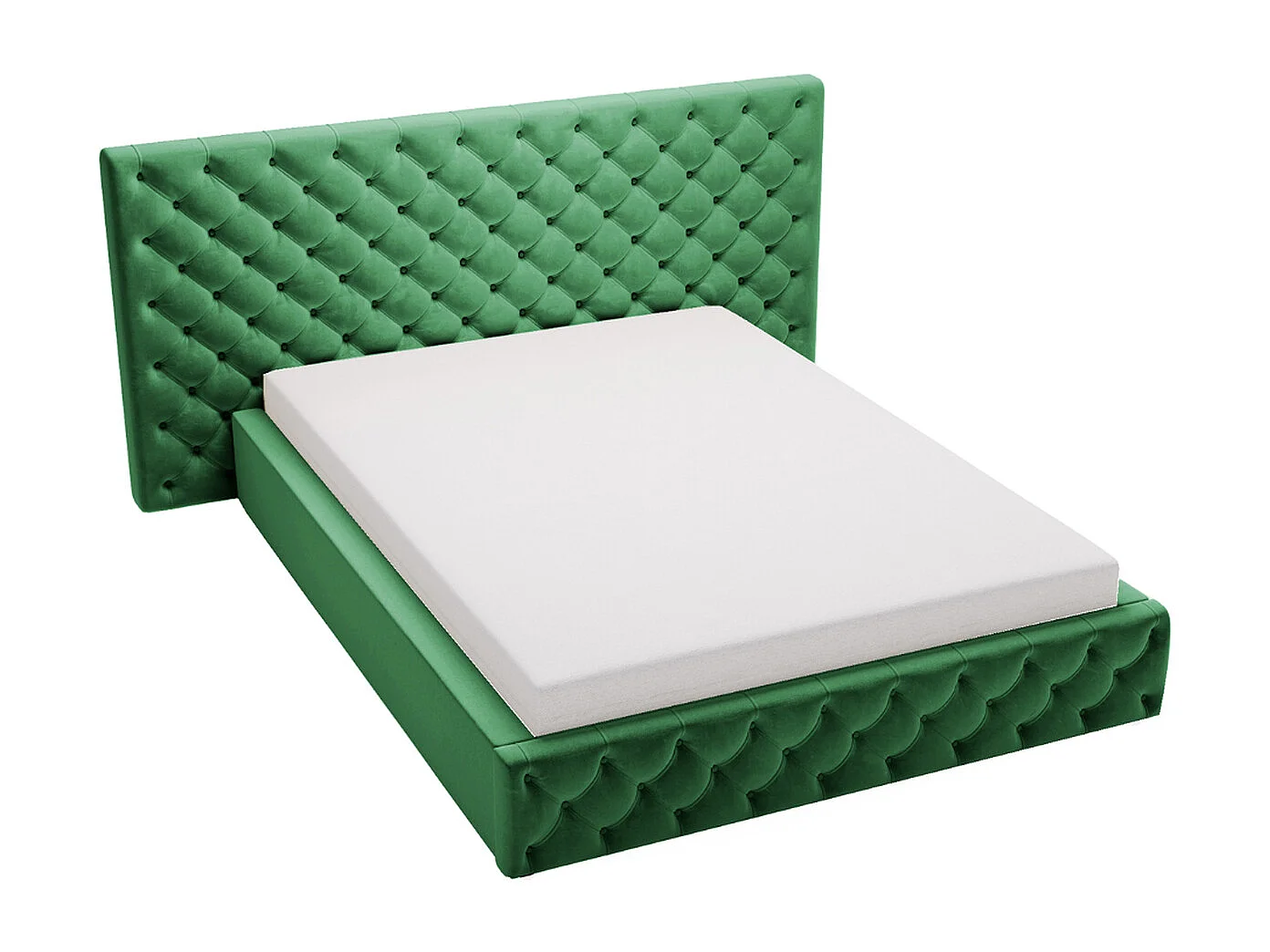 Gestoffeerd bed Madera 160x200 groen - opbergruimte voor beddengoed, houten lattenbodem, doorgestikt hoofdbord en bedframe