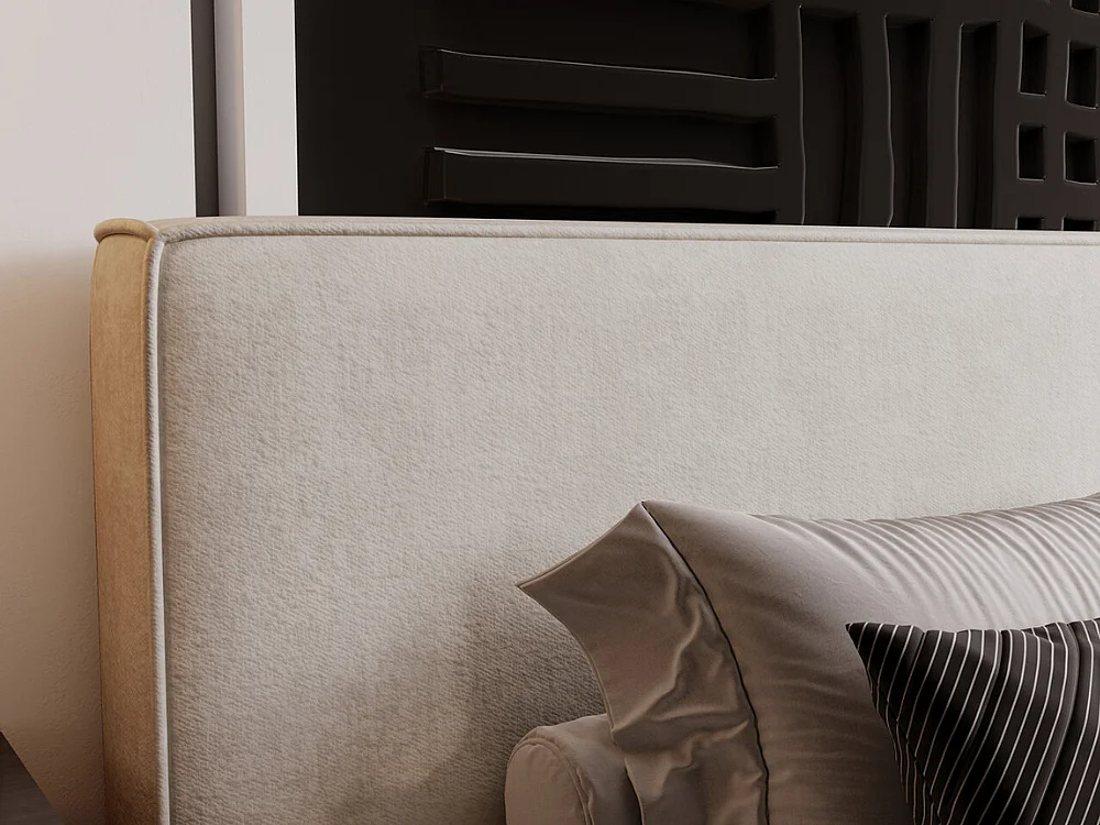 Lit rembourré avec rangement - 140 x 200 - lit double - velours - beige - Monaco