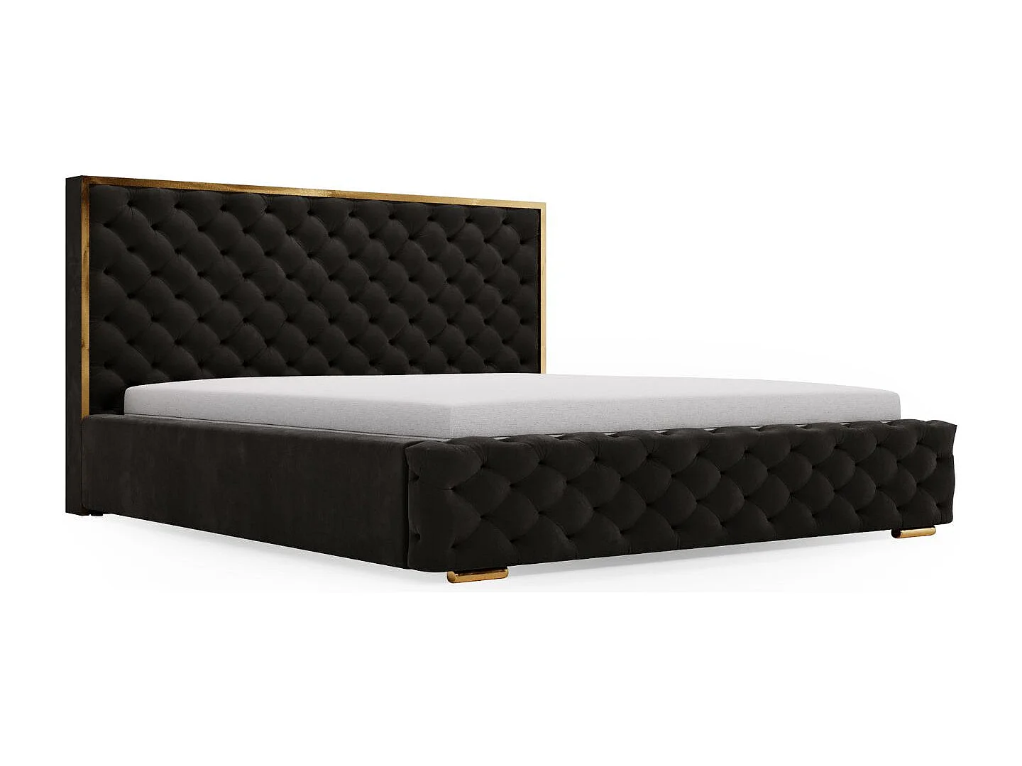 Lit rembourré avec rangement - 120 x 200 - lit double - velours - noir - Wave