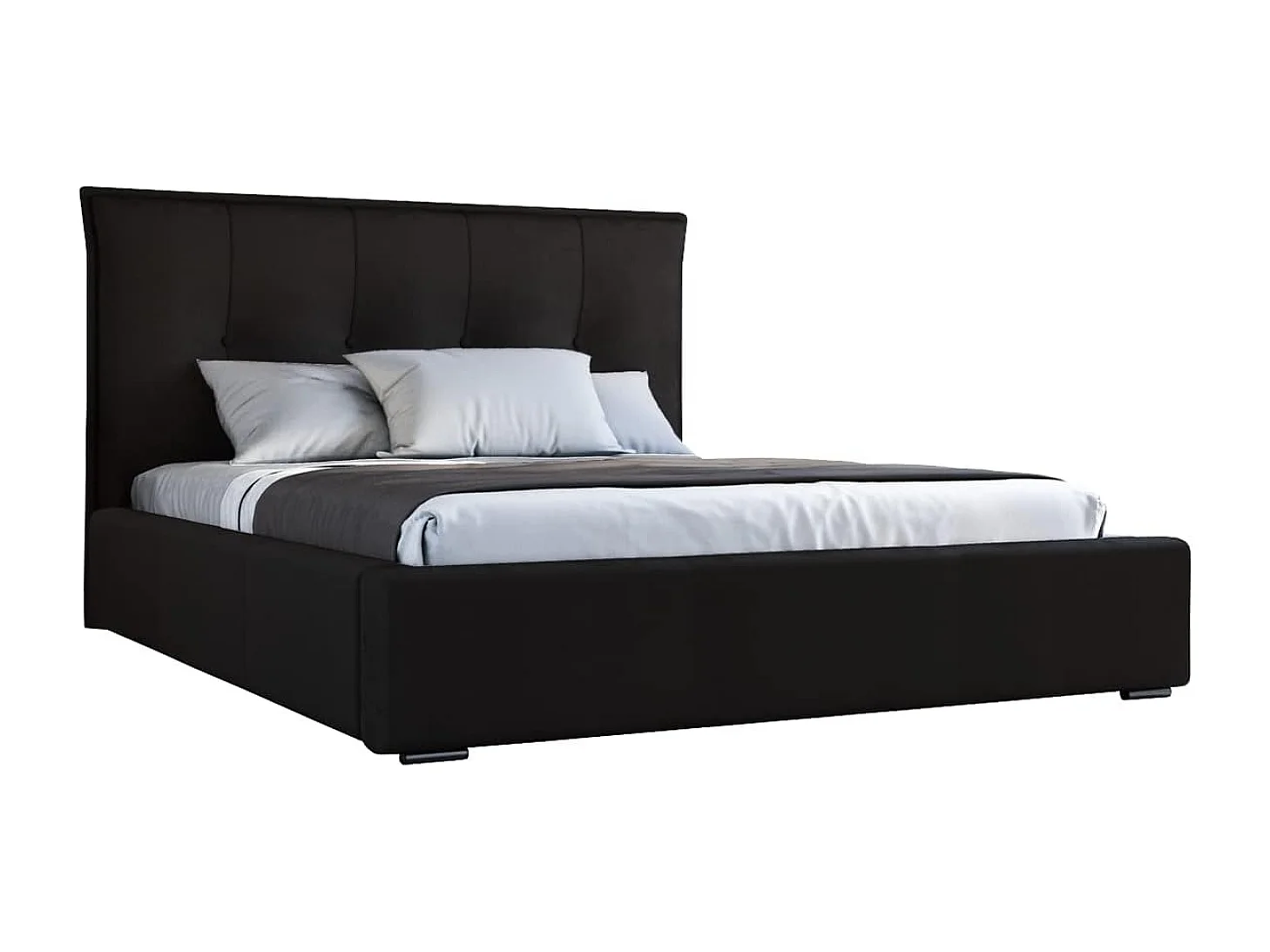 Lit rembourré avec rangement - 200 x 200 - lit double - velours - noir - Valencia