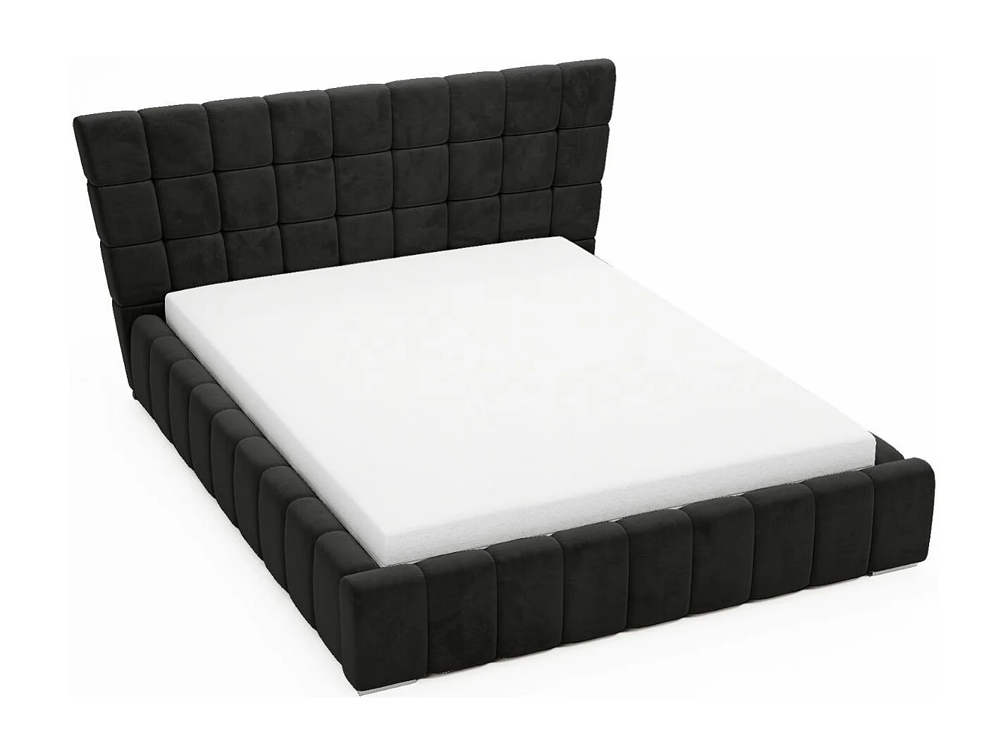 Lit rembourré avec rangement - 160 x 200 - lit double - velours - noir - Paris