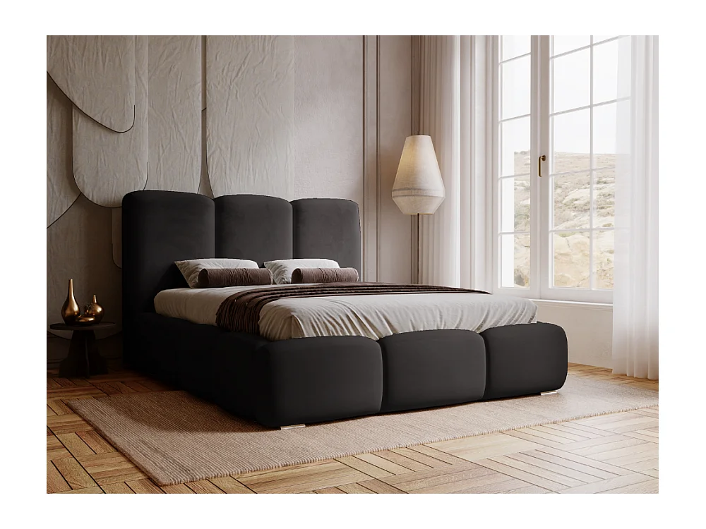 Lit rembourré avec rangement - 200 x 200 - lit double - velours - noir - Bubble