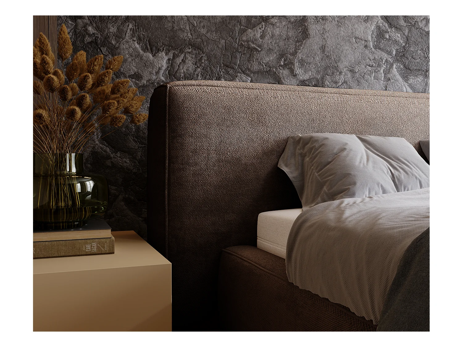Polsterbett mit Bettkasten - 180 x 200 - Chenille-Stoff - Braun - Bett mit Lattenrost - MONZA