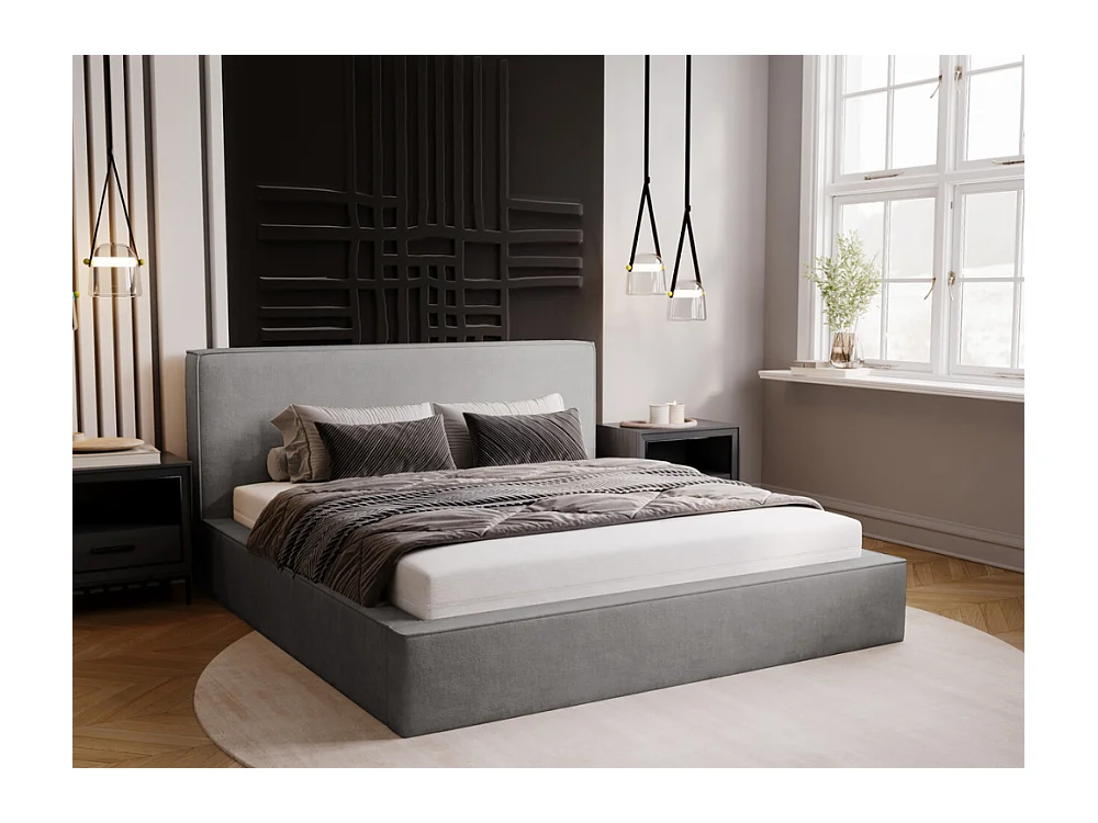 Lit rembourré avec rangement - 120 x 200 - lit double - velours - gris - Monaco