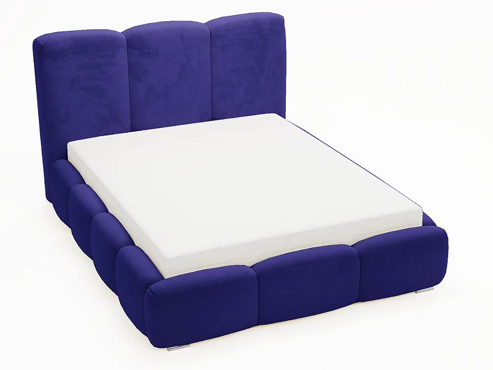 Gestoffeerd bed Bubble 160x200 blauw - opbergruimte voor beddengoed, houten lattenbodem, doorgestikt hoofdbord en bedframe