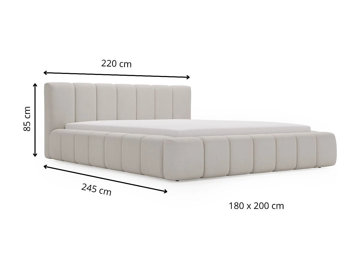 Gestoffeerd bed Split 180x200 crème - opbergruimte voor beddengoed, houten lattenbodem, doorgestikt hoofdbord en bedframe