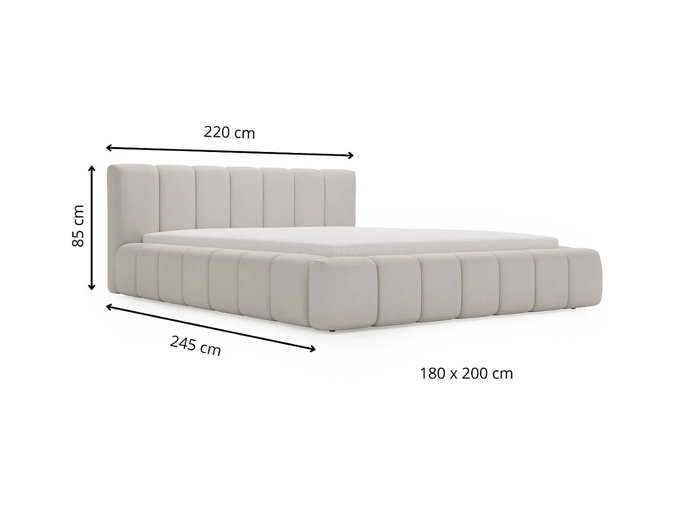 Lit rembourré avec rangement - 180 x 200 - lit double - velours - crème - Split