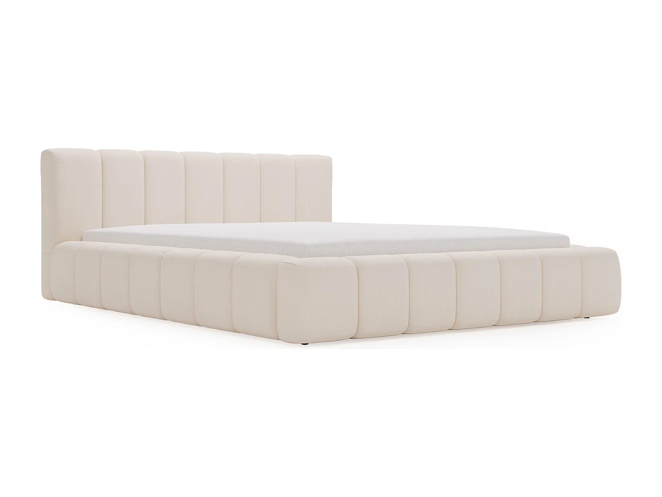 Gestoffeerd bed Split 180x200 crème - opbergruimte voor beddengoed, houten lattenbodem, doorgestikt hoofdbord en bedframe