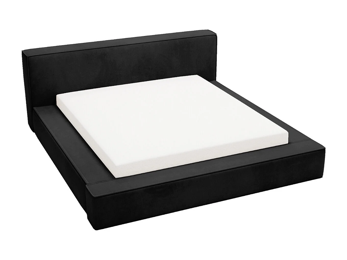 Lit rembourré avec rangement - 160 x 200 - lit double - velours - noir - Mali