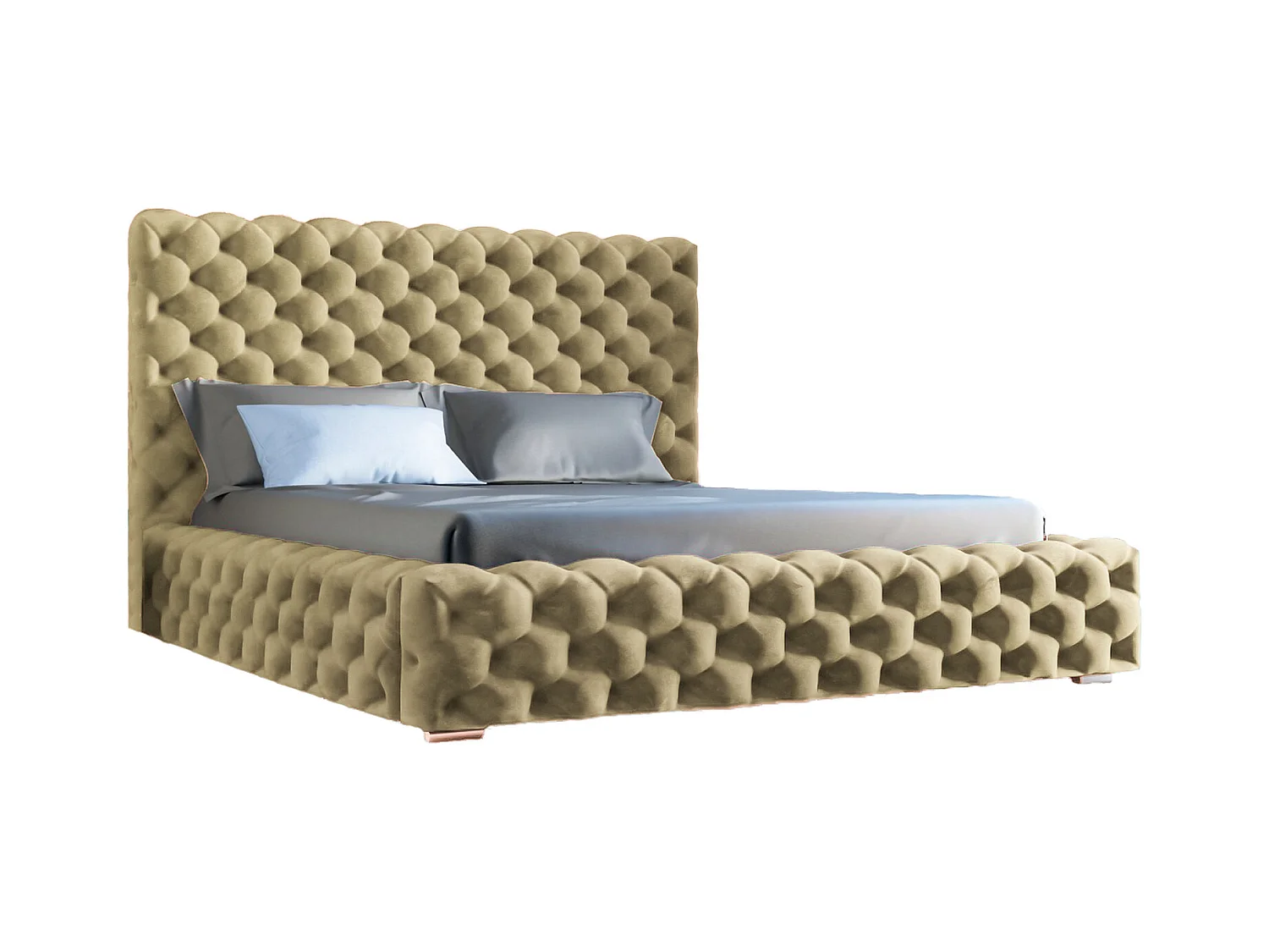 Lit rembourré avec rangement - 160 x 200  - lit double - velours - beige - Heaven