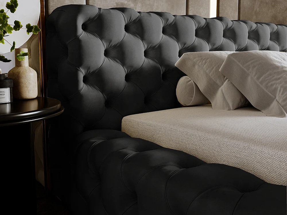 Polsterbett mit Bettkasten - 120 x 200 - Samtstoff - Schwarz - Bett mit Lattenrost - ARMANI BIS