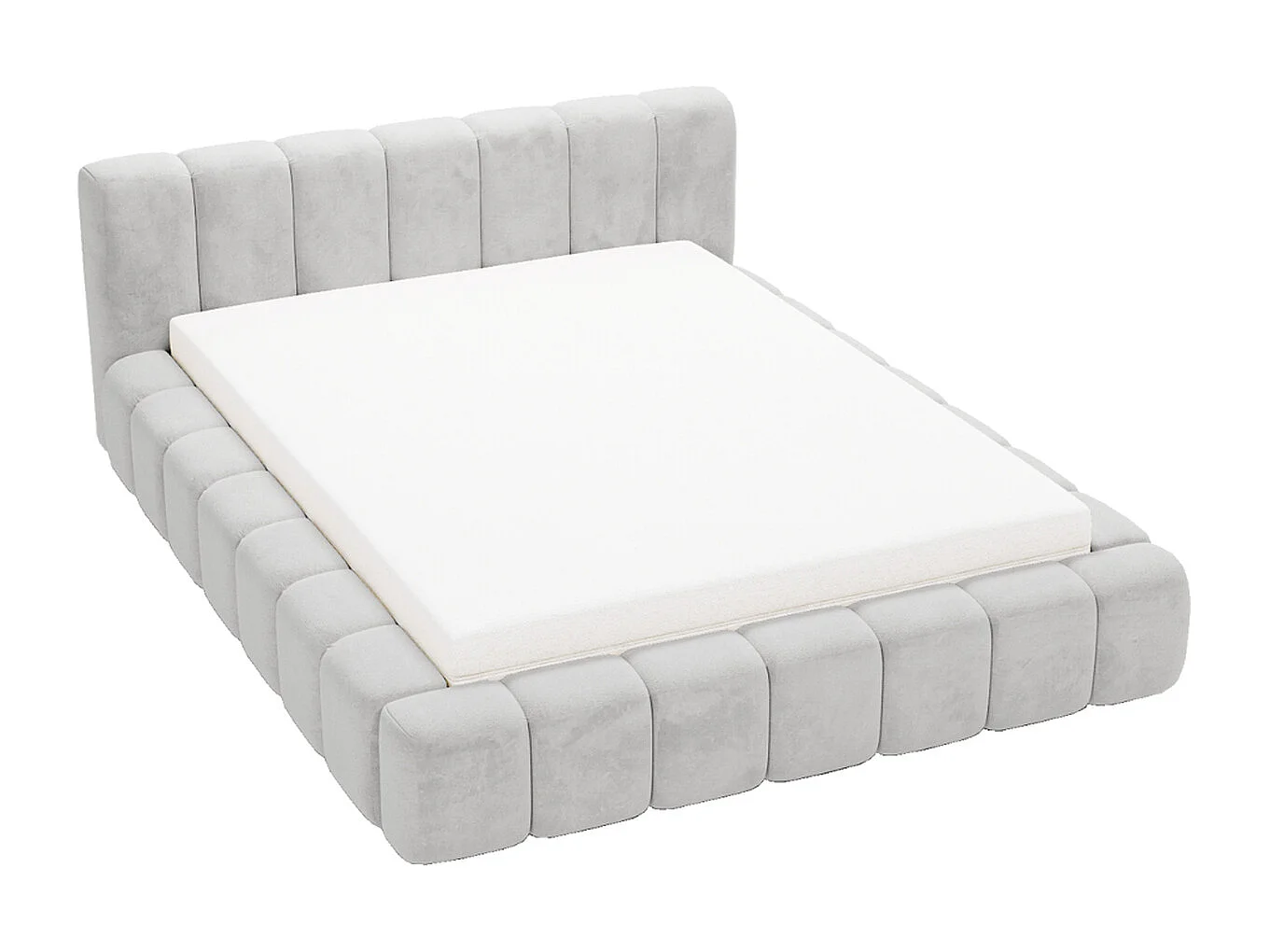 Gestoffeerd bed Ibiza 180x200 lichtgrijs - opbergruimte voor beddengoed, houten lattenbodem, doorgestikt hoofdbord en bedframe.