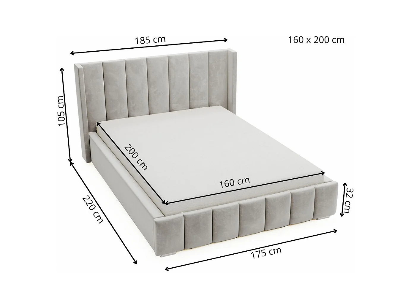 Lit rembourré avec rangement - 160 x 200 - lit double - velours - bleu - Marano