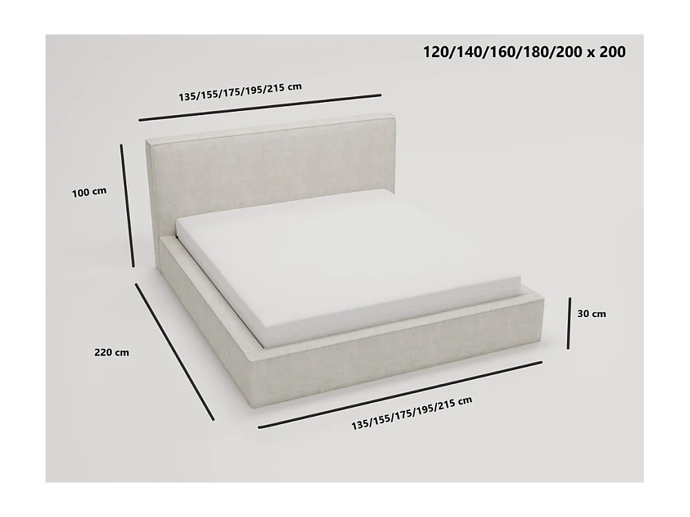 Lit rembourré avec rangement - 160 x 200 - lit double - bouclé - bleu - Monaco