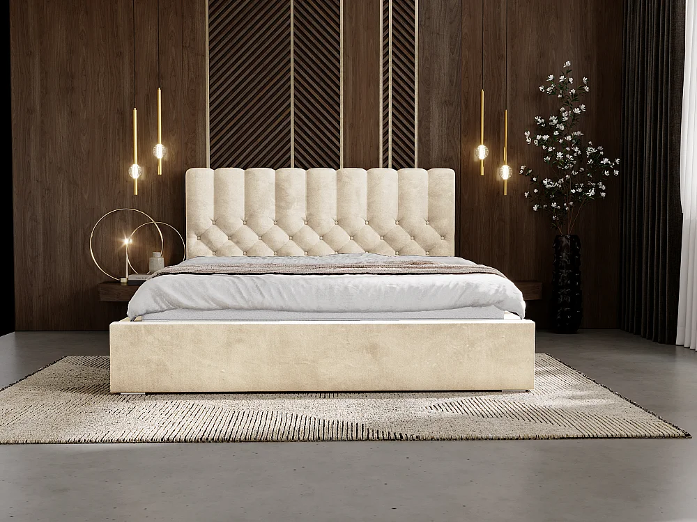 Lit rembourré avec rangement - 200 x 200 - lit double - velours - beige - Roma