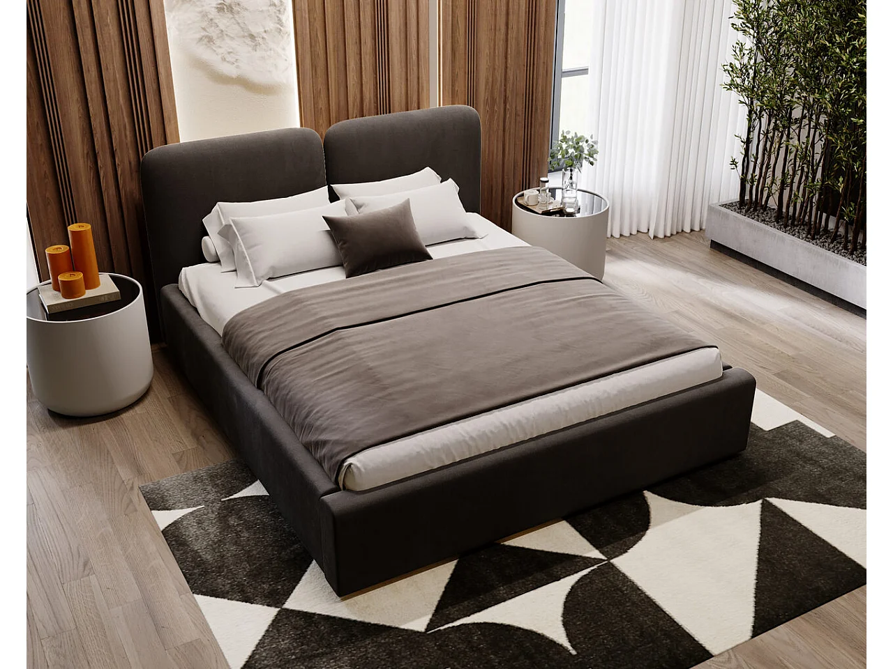 Lit rembourré avec rangement - 120 x 200 - lit double - velours - noir - Palermo