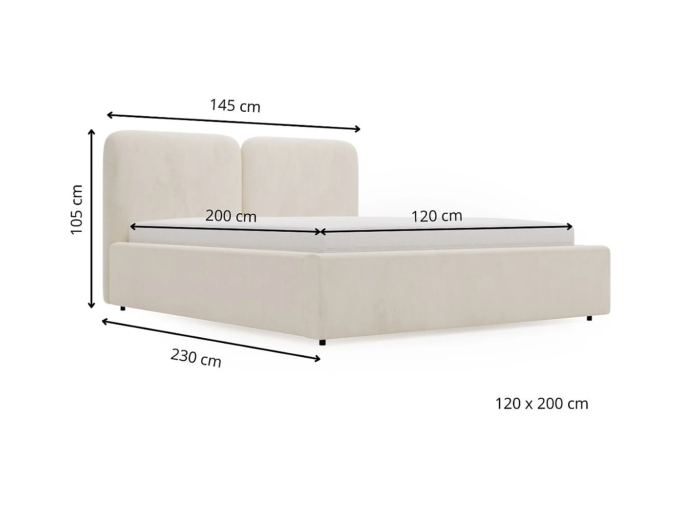 Lit rembourré avec rangement - 120 x 200 - lit double - velours - noir - Palermo