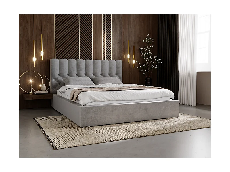 Polsterbett mit Bettkasten - 180 x 200 - Samtstoff - Dunkelgrau - Bett mit Lattenrost - ROMA