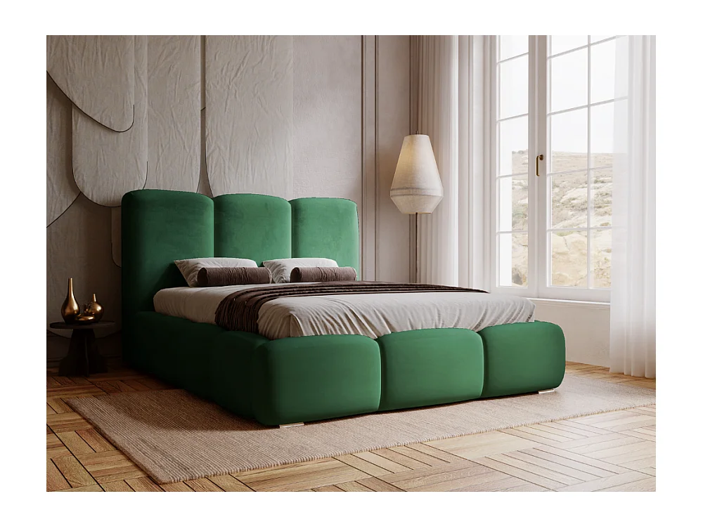Lit rembourré avec rangement - 180 x 200 - lit double - velours - vert - Bubble