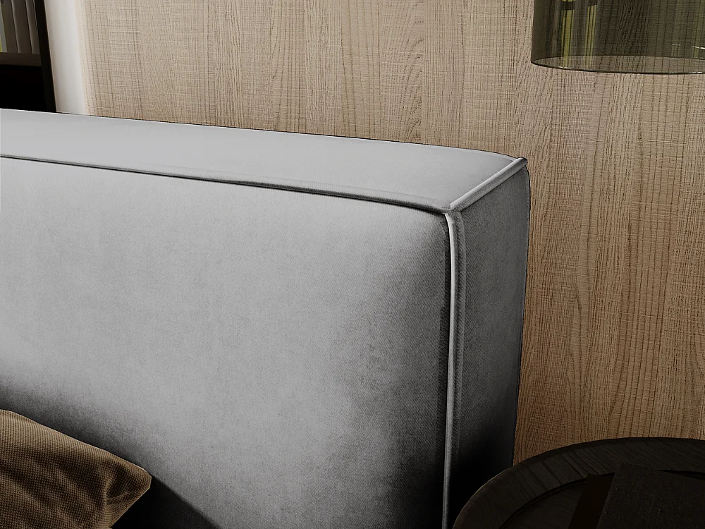 Lit rembourré avec rangement - 120 x 200 - lit double - velours - gris - Mali