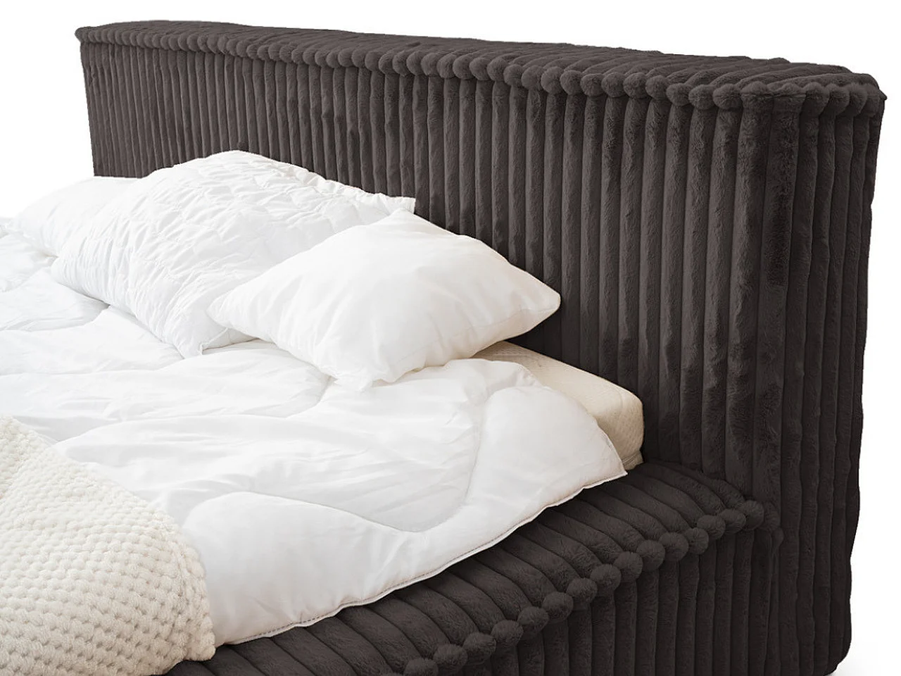 Gestoffeerd bed Lago 140x200 zwart - opbergruimte voor beddengoed, houten lattenbodem, hoofdbord en bedframe