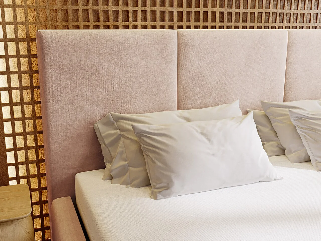 Lit rembourré avec rangement - 160 x 200 - lit double - velours - rose poudré - Lincoln