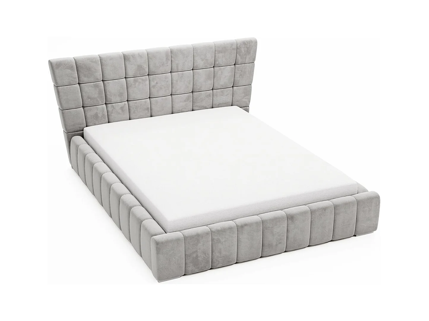 Lit rembourré avec rangement - 120 x 200 - lit double - velours - gris clair - Paris