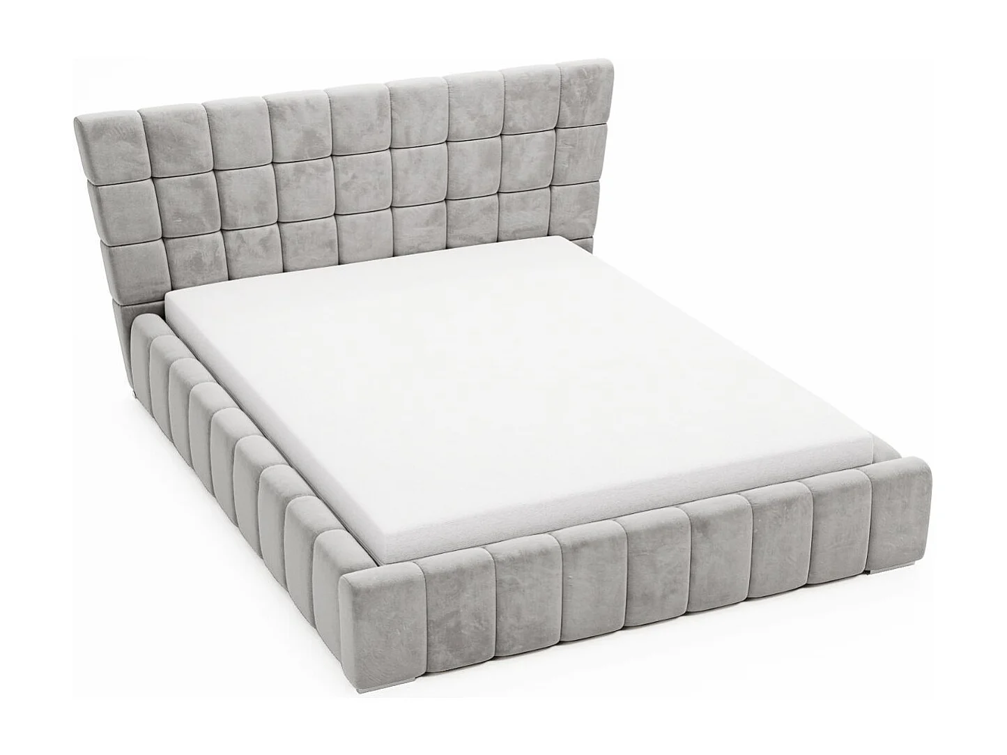 Gestoffeerd bed Paris 120x200 lichtgrijs - opbergruimte voor beddengoed, houten lattenbodem, doorgestikt hoofdbord en bedframe