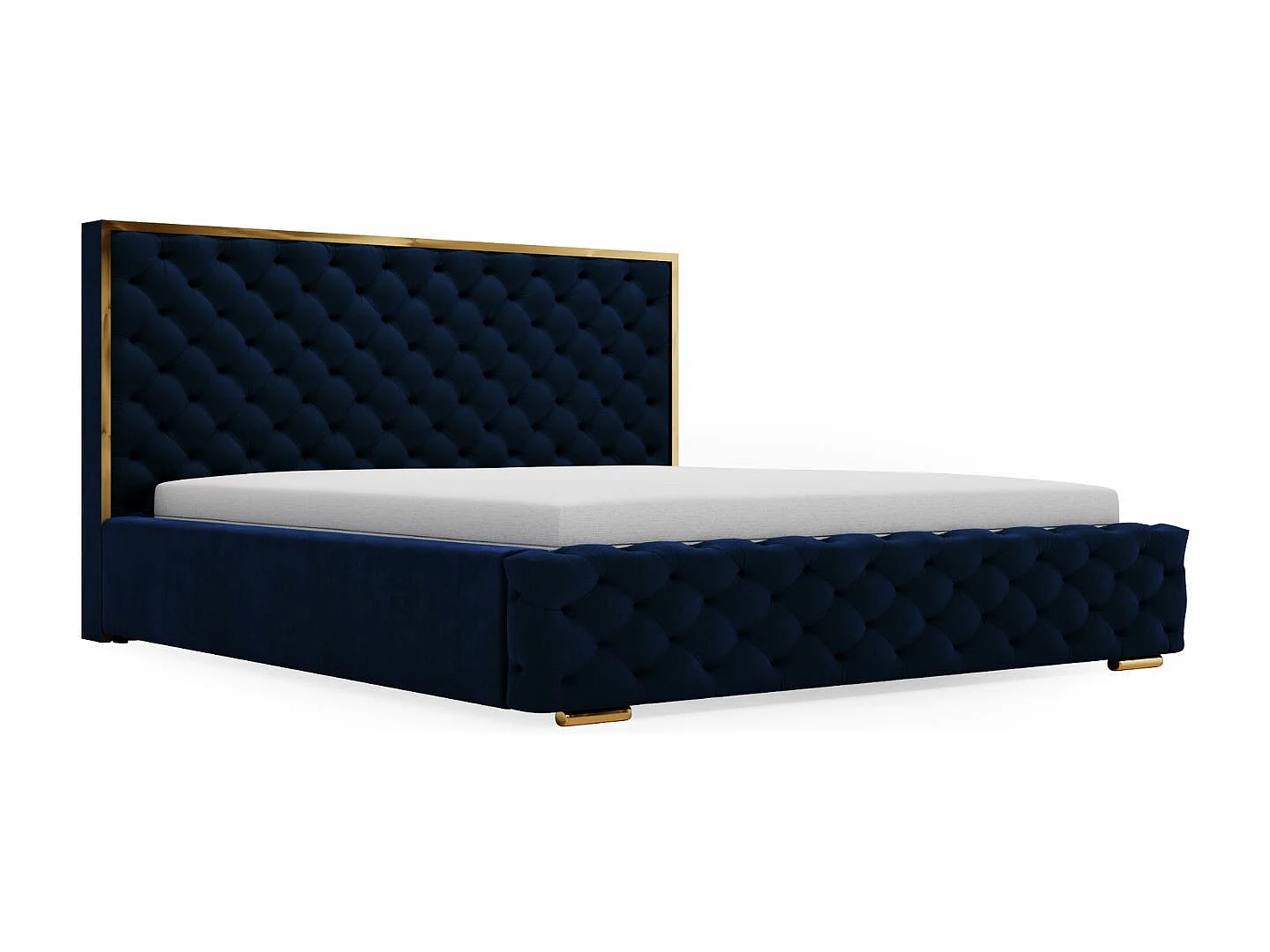 Gestoffeerd bed Wave 140x200 blauw - opbergruimte voor beddengoed, houten lattenbodem, doorgestikt hoofdbord en bedframe